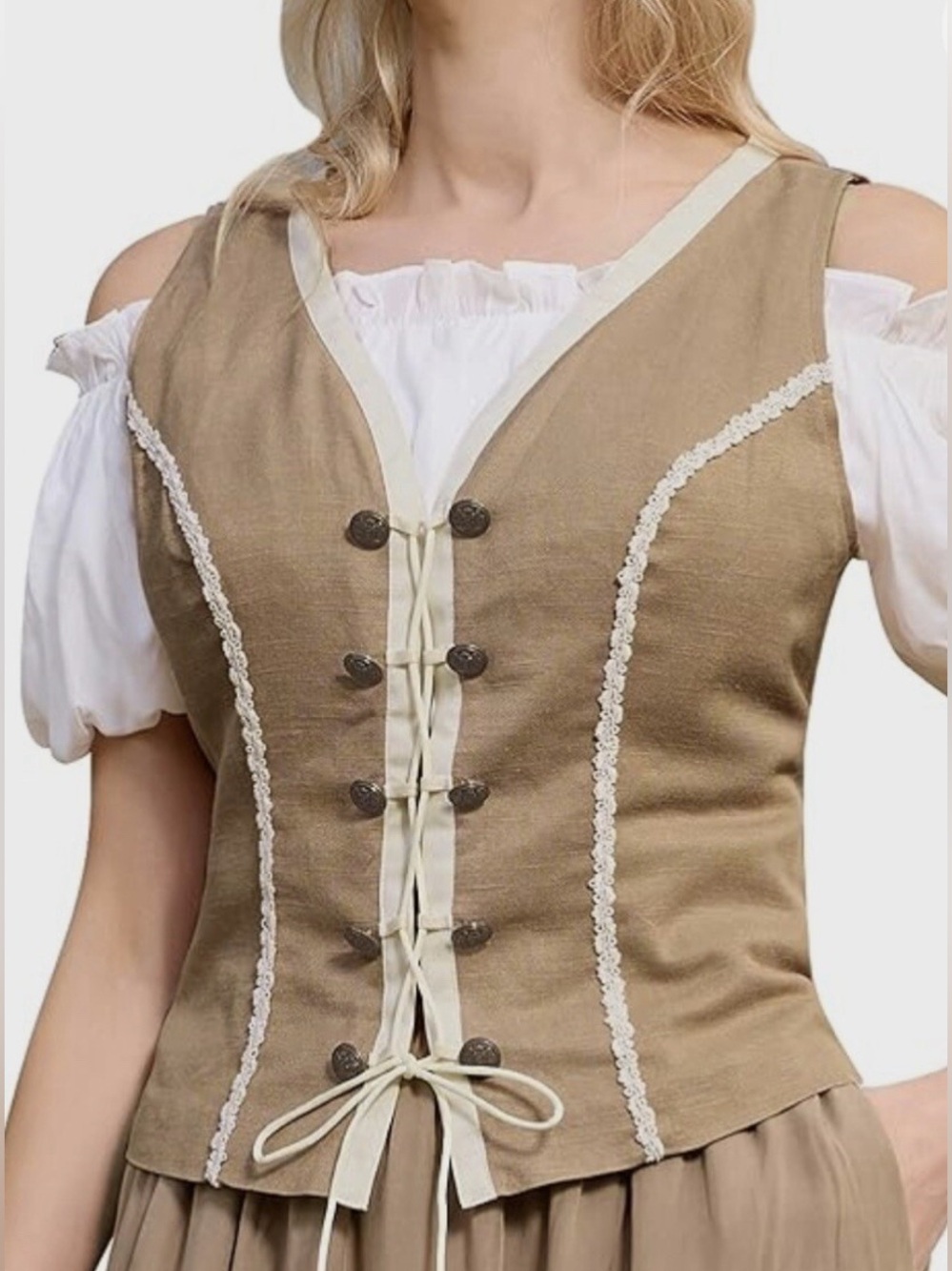 SCARLET DARKNESS Lace Up Linen Corset Vest Bodice Waistcoat Medium Ren Faire